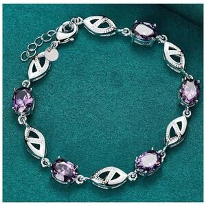 Purple oval link - Bracelet - Silver - CZs - 7-9"